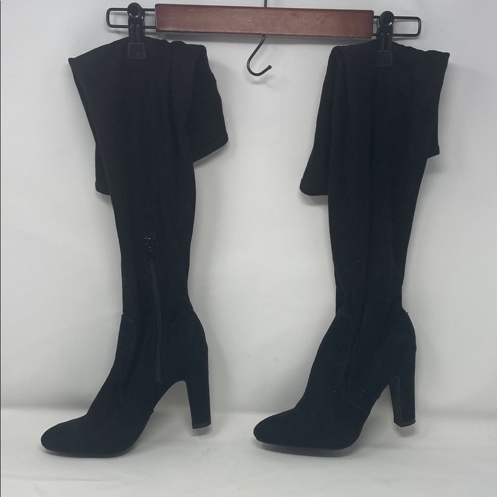 Unisa Over The Knee Black Heeled Faux Suede Boots Size 6 Like New Condition